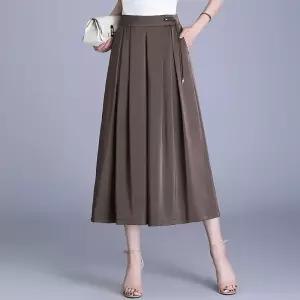 마킷5 바지 여자 검정 여름 치마바지 슬림핏 허리밴딩 우아한 플리츠 와이드 슬랙스 9부 JEN1