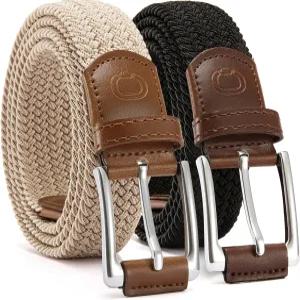 차오렌 스트레치 벨트 남성용 2팩 - 3/8인치 땋은 골프 1개 바지와 청바지용 캐주얼 엘라스틱
