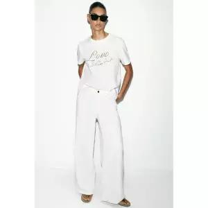 zara 자라 자수 텍스트 티셔츠 - 화이트