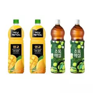 과즙음료 2종 혼합세트 미닛메이드 망고 1.5L 2개 + 웅진 초록매실 총 4개