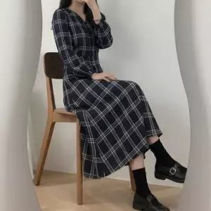 소프트 체크 롱원피스