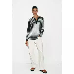 zara 자라 버튼 스트라이프 스웨터 - 네이비 / 화이트