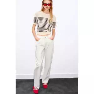 zara 자라 쇼트 슬리브 스트라이프 스웨터 -