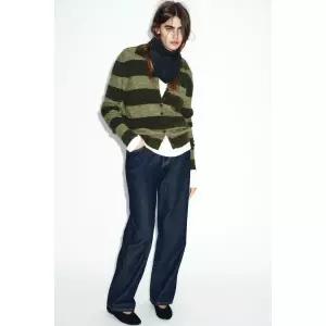 zara 자라 스트라이프 니트 재킷 - 그린