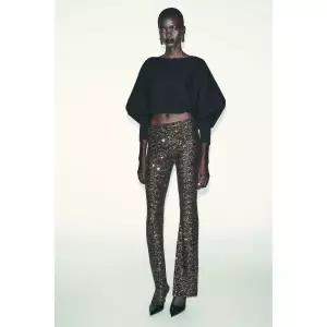 zara 자라 벌룬 슬리브 크롭 니트 스웨터 - 블랙