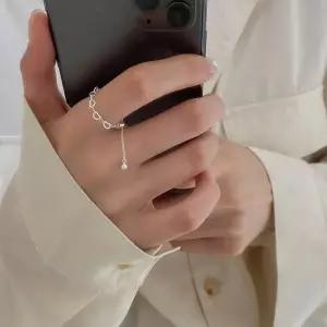 [디작소]여성 실버 925 하트 체인 줄 조절 링 반지 (35333751)