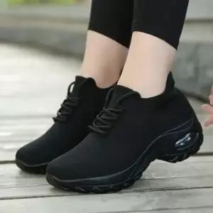 여성 에어 워킹화 키높이운동화 스니크즈 올블랙