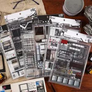 흑백 빈티지 필름 스트립 스크랩북 스티커 사진 액자 잡지 및 콜라주 재료용 에스테틱 PET