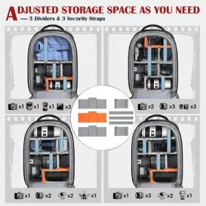 SDYSM 카메라 백팩 렌즈 파우치가 포함된 하드쉘 DSLR/SLR 및 레인 커버 사진 백팩이 15.6인치 노트북 수납