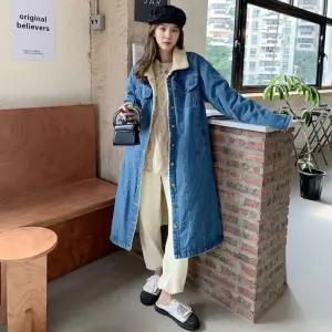 여성 2컬러 겨울 안감 데님 롱자켓 양털 청점퍼