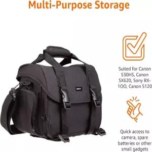 어깨끈이 달린 카메라 보관용 아마존 베이직 대형 DSLR 가젯 백 회색 인테리어가 있는 검은색