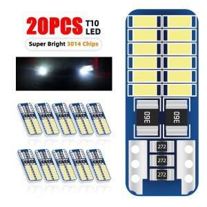 20PCS T10 W5W LED Canbus 3014 24SMD 오류 없음 194 168 자동차 인테리어 호환 악기 전구 램프 12v 범용