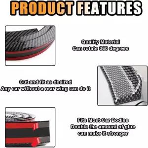 자동차 후방 스포일러 루프 립 키트 카본 파이버 3D 고무 트렁크 트림 스트립 멋진 장식 범용 펀치 프리