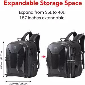 케미모토 오토바이 헬멧 백팩 가방 40L 대용량 하드쉘 확장 가능한 수납 및 레인 커버 USB 충전 포트 방수