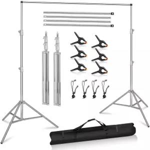 9.2 x 10피트 스테인리스 스틸 배경 스탠드 헤비 듀티 사진 파티 또는 클램프가 있는 결혼식을 위한 MSKIRA