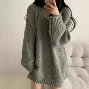 포근 루즈핏 미니 V넥 2색 원피스 니트 두꺼운 여성