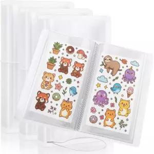 ZOOFOX 3팩 스티커 보관 앨범 4.8인치 x 9.6인치 대형 클리어 정리함 엘라스틱 밴드 플래너용 도서 바인더