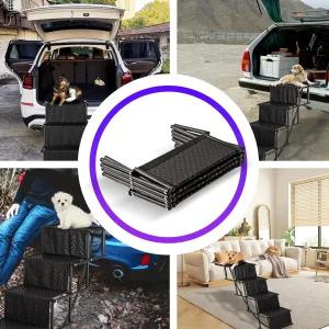 자동차용 개 계단 미끄럼 방지 표면이 있는 개용 접이식 경사로 대형견용 휴대용 트럭 200파운드 4단계
