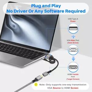 USB로 구동되는 액티브 VGA-HDMI 어댑터 1080P VGA 남성(소스)-HDMI 여성(디스플레이) 케이블 커넥터 PC