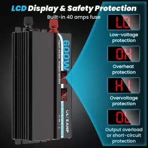 OLTEANP 600W 파워 인버터 순수 사인파 12V DC~120V AC 컨버터 트럭 가정 차량 노트북 자동차 12V~110V(AC