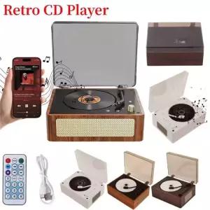 레트로 CD 플레이어 충전식 무선 블루투스 5.0 스피커 휴대용 홈 음악 USB 3.5mm AUX 데스크탑 (휴대폰용)