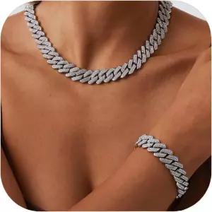 여성용 자크루스 남성 실버 쿠바 링크 체인 목걸이 - 스 아웃 블링 마이애미 팔찌 남녀용 힙합 주얼리