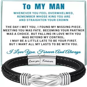 쿨비 투 마이 맨 남편 남자친구를 위한 왕관 팔찌 남성 땋은 가죽 발렌타인 생일 선물