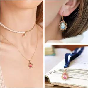 스프라이트웰리 유리 탄생석 매력 원형 눈물방울 하트 잎 라인스톤 황금 빈티지 페이셜 크리스탈 물방울