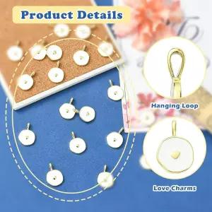 DanLingJewelry10Pcs 화이트 하트 참과 브라스 에나멜 참이 포함된 평평한 원형 보석 제작 팔찌 귀걸이