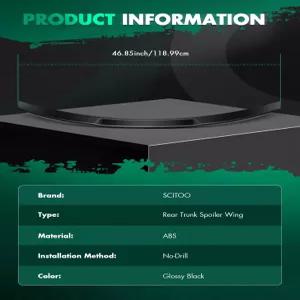 2020-2021년 도요타 코롤라 글로시 블랙 JDM 스타일 리어 트렁크 스포일러 윙에 적합한 SCITOO 윙