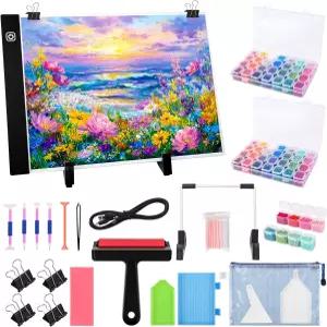 A4 LED 라이트 패드 비드 정리함 드릴 펜 보관함 및 도구가 포함된 다이아몬드 페인팅 수납 액세서리