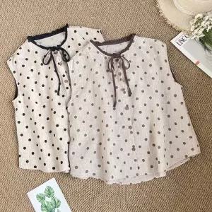 손오공 여자 빈티지 캐주얼 데일리룩 도트 셔츠 민소매 블라우스 스트링 면마 카디건 KUK1