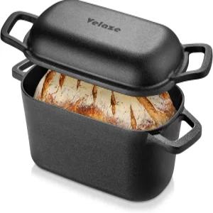 빵 굽기용 벨레이즈 3.6QT 더치 오븐 뚜껑 및 오프셋 손잡이가 있는 타원형 무쇠 팬 홈메이드 사워도우