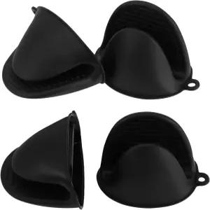 바이네크레 4PCS 실리콘 오븐 장갑 내열성 주방용 포트홀더 미니 고무 주방 귀여운 요리 장갑(블랙 및