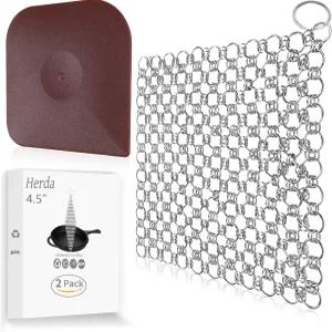 4.5인치 주철 스크러버+팬 스크레이퍼 팬 냄비 프라이팬 클리너 스크러버 키트 316 체인 메일 스킬렛 카본