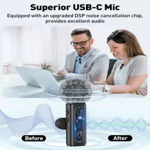 USB C 라발리에 마이크 무선 미니 타입 안드로이드 폰/태블릿/PC 비디오 녹화 클립온 회전 가능한 클립 및