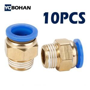 10PCS 공압 공기 커넥터 피팅 PC 4mm 6mm 8mm 10mm 스레드 1/4 1/8 3/8 1/2 호스 파이프