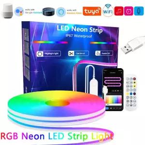 투야 네온 LED 스트립 라이트 5V 84LEDs/M 실리콘 로프 (알렉사 와이파이 앱 제어 음악 동기화 RGB 테이프