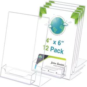 명함 홀더가 있는 리메리 12개 아크릴 간판 홀더 기울어진 종이 스탠드 투명 브로셔 디스플레이 사무용