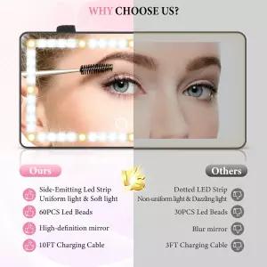 싱가로 자동차 선바이저 배니티 미러 - 60개의 LED 3가지 라이트 모드 및 디밍 가능한 터치 컨트롤이 있는