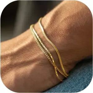 여성 남성용 골드 체인 브레이슬릿 트렌디 - 14K 도금 앙증맞은 스네이크 링크 스택 간단한 주얼리 세트