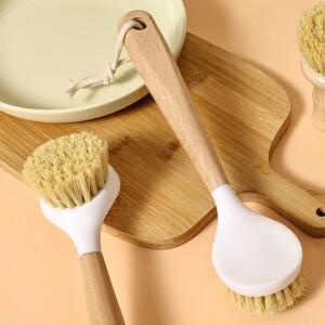 주방 청소 브러시 천연 나무 손잡이 설거지 캐스트 다리미 프라이팬