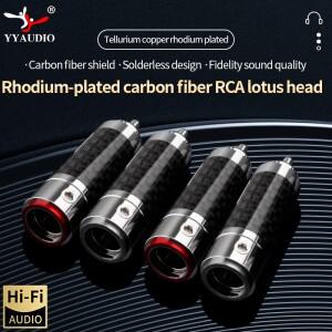 RCA 플러그 커넥터 HiFi 스피커 잭 탄소 섬유 텔루르 구리 로듐 오디오 앰프 용 도금 DIY 4 개/몫