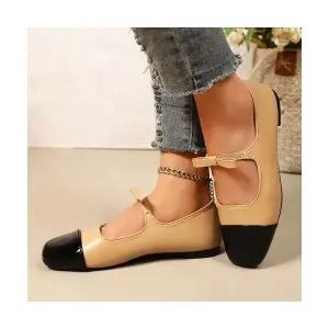 야무치 여자 데일리룩 신발 힐펌프스 스트랩힐 라운드 펌프스 메리제인 슈즈 가을 빅사이즈 플랫 배색 단화