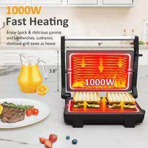 Sunvivi Panini 프레스 샌드위치 메이커 잠금 뚜껑이 있는 전기 파니니 그릴 논스틱 플레이트가 휴대용