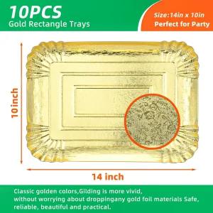 10 PCS 골드 직사각형 트레이 플래터용 헤비 듀티 일회용 종이 판지 우아한 디저트 테이블 서빙 파티