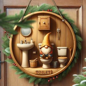 컨트리 그놈 변기 로고 목재 원형 장식 플레이트 욕실 농가 입구 기념일 스타일