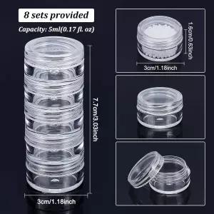 베네크리에이트 5G/5ML 스태커블 원형 플라스틱 용기 8컬럼(5겹/컬럼) 시드 비드 다이아몬드 드릴 및 기타