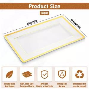 쉔리우 24개의 흰색 플라스틱 서빙 트레이 우아한 직사각형 플래터 일회용 13인치 L×7.8인치 W 파티 및