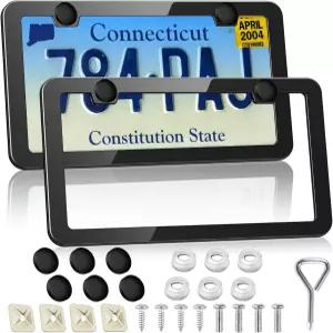 2PCS 프리미엄 번호판 프레임 매트 블랙 방청 알루미늄 홀더 나사 캡이 달린 여성 및 남성용 유니버설